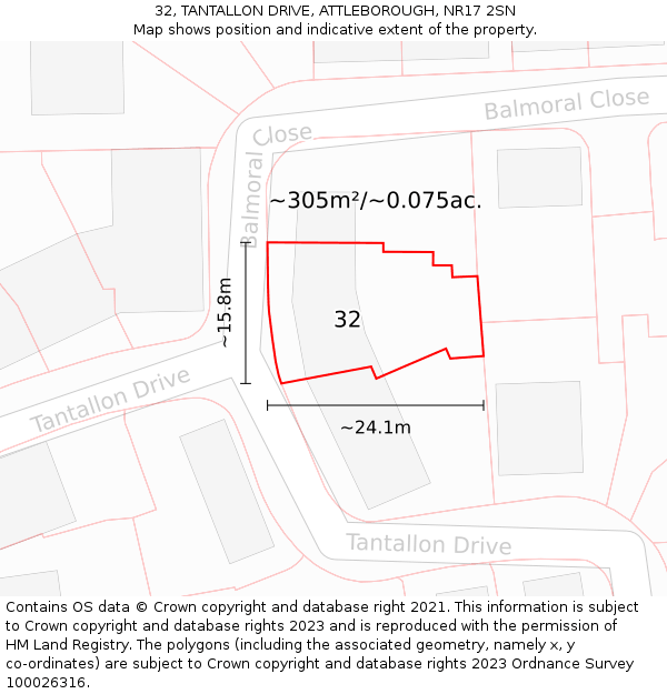 32, TANTALLON DRIVE, ATTLEBOROUGH, NR17 2SN: Plot and title map