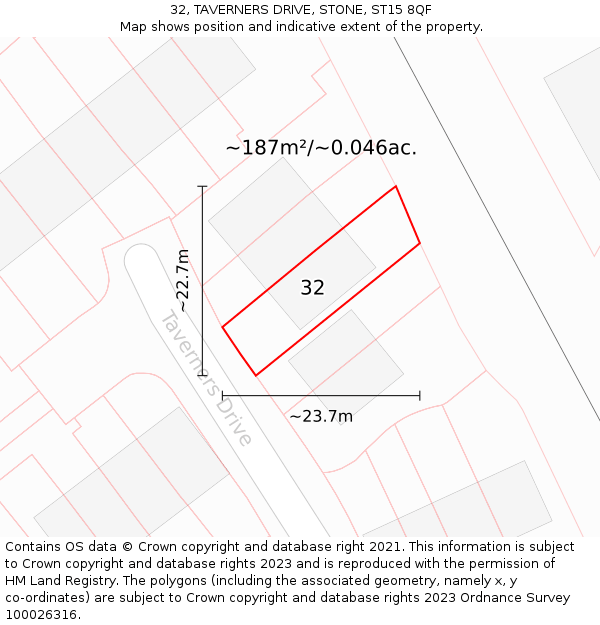 32, TAVERNERS DRIVE, STONE, ST15 8QF: Plot and title map