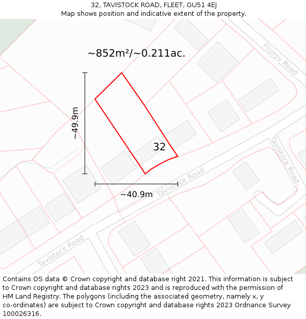 32, TAVISTOCK ROAD, FLEET, GU51 4EJ: Plot and title map