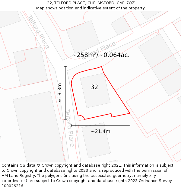 32, TELFORD PLACE, CHELMSFORD, CM1 7QZ: Plot and title map