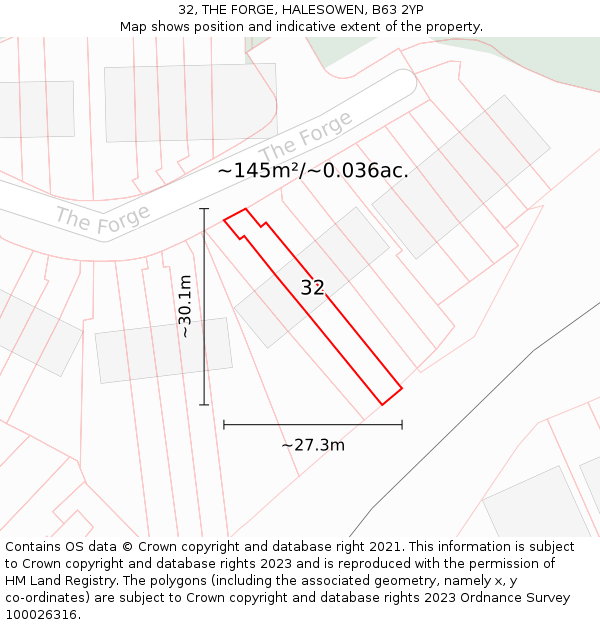 32, THE FORGE, HALESOWEN, B63 2YP: Plot and title map