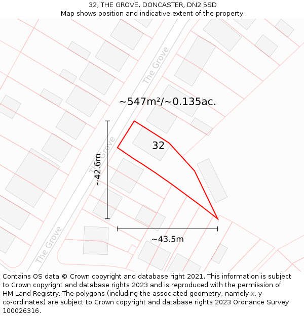 32, THE GROVE, DONCASTER, DN2 5SD: Plot and title map