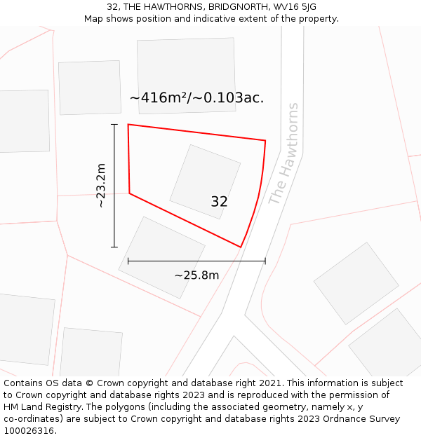 32, THE HAWTHORNS, BRIDGNORTH, WV16 5JG: Plot and title map