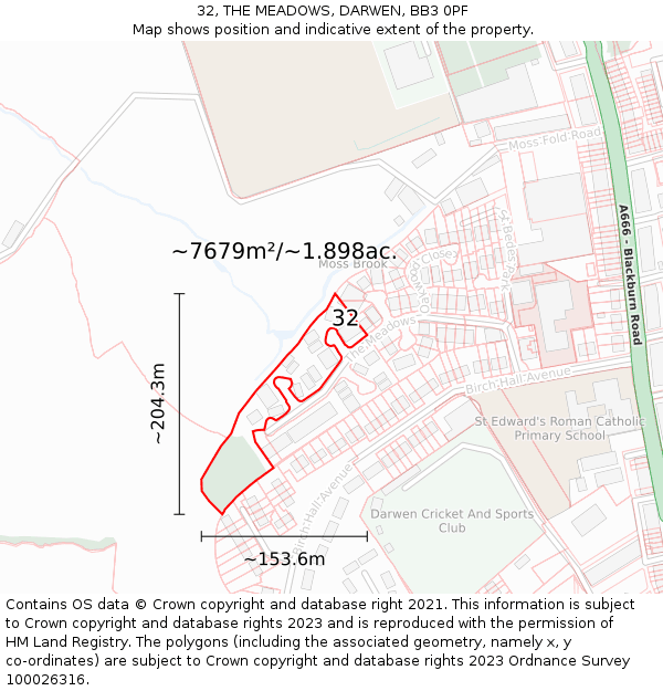 32, THE MEADOWS, DARWEN, BB3 0PF: Plot and title map