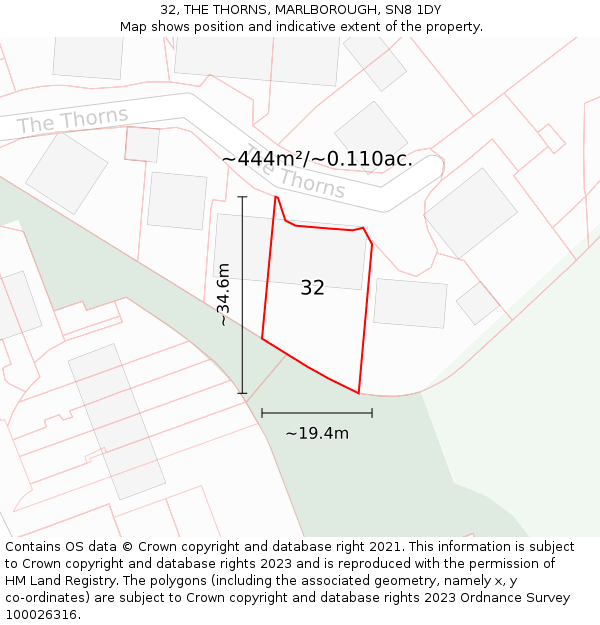 32, THE THORNS, MARLBOROUGH, SN8 1DY: Plot and title map