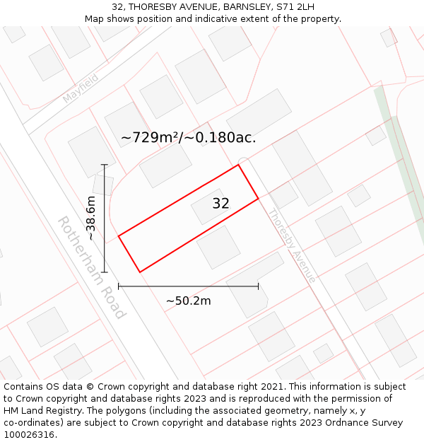 32, THORESBY AVENUE, BARNSLEY, S71 2LH: Plot and title map