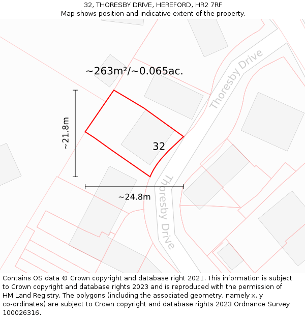 32, THORESBY DRIVE, HEREFORD, HR2 7RF: Plot and title map