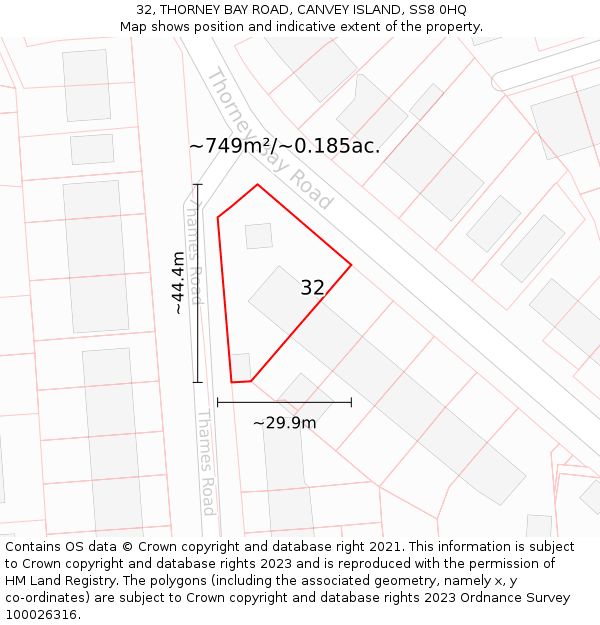 32, THORNEY BAY ROAD, CANVEY ISLAND, SS8 0HQ: Plot and title map