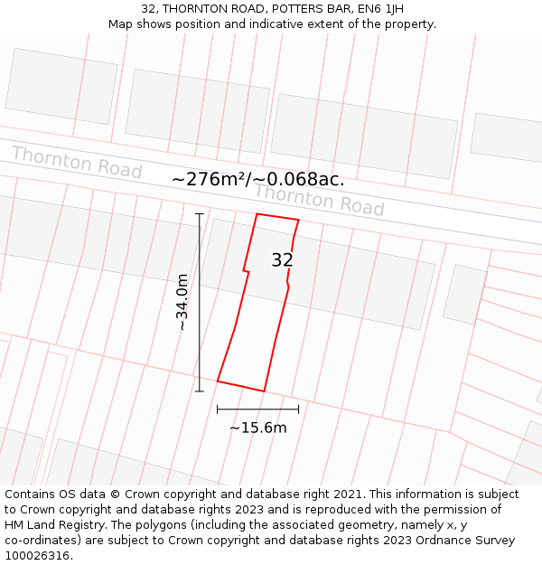 32, THORNTON ROAD, POTTERS BAR, EN6 1JH: Plot and title map