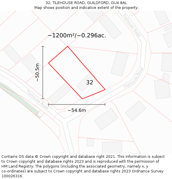 32, TILEHOUSE ROAD, GUILDFORD, GU4 8AL: Plot and title map