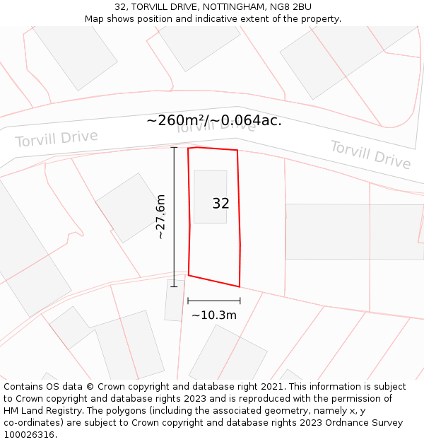 32, TORVILL DRIVE, NOTTINGHAM, NG8 2BU: Plot and title map