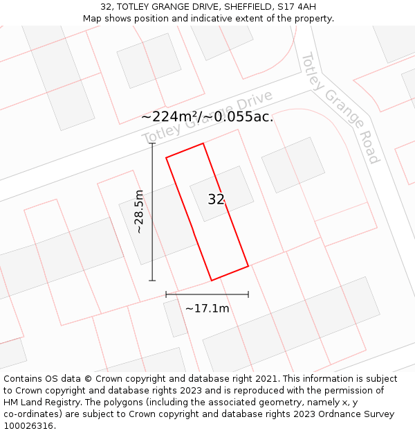 32, TOTLEY GRANGE DRIVE, SHEFFIELD, S17 4AH: Plot and title map