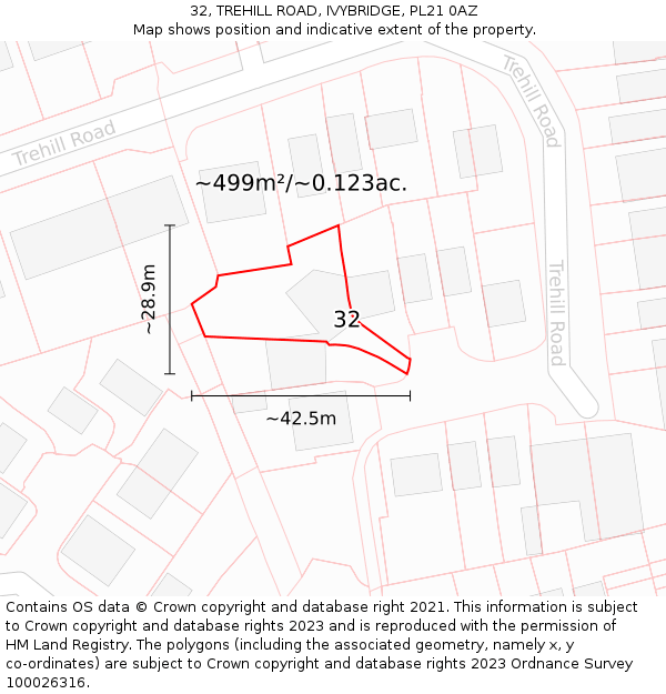 32, TREHILL ROAD, IVYBRIDGE, PL21 0AZ: Plot and title map