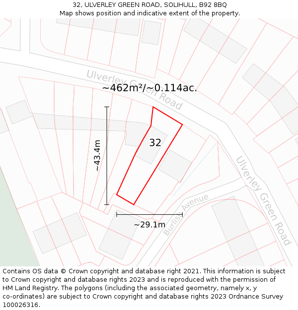 32, ULVERLEY GREEN ROAD, SOLIHULL, B92 8BQ: Plot and title map