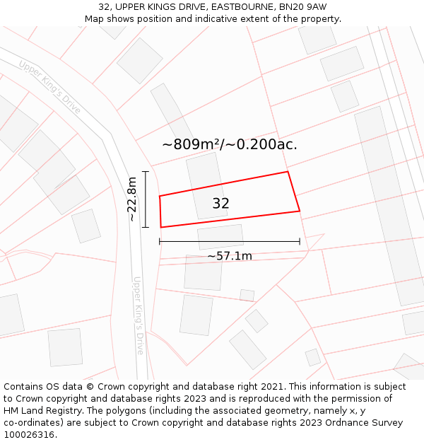 32, UPPER KINGS DRIVE, EASTBOURNE, BN20 9AW: Plot and title map