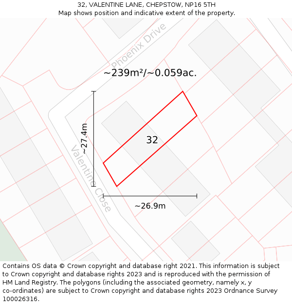 32, VALENTINE LANE, CHEPSTOW, NP16 5TH: Plot and title map