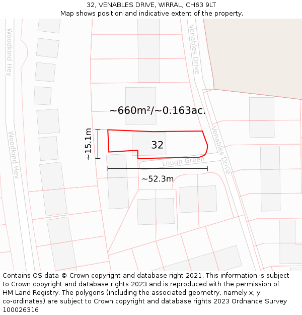 32, VENABLES DRIVE, WIRRAL, CH63 9LT: Plot and title map