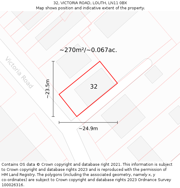 32, VICTORIA ROAD, LOUTH, LN11 0BX: Plot and title map