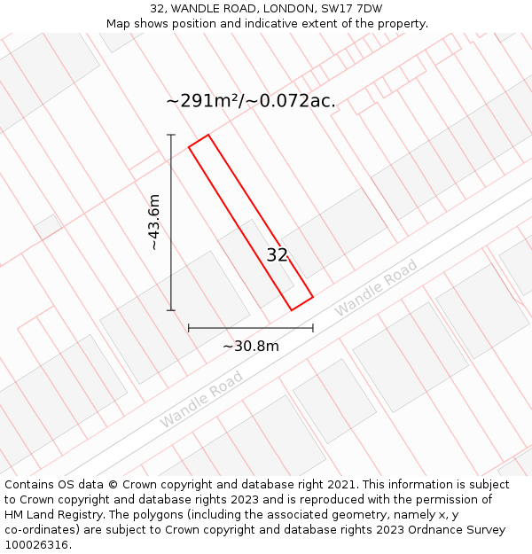 32, WANDLE ROAD, LONDON, SW17 7DW: Plot and title map