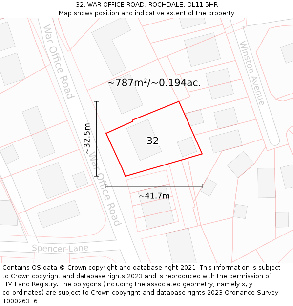 32, WAR OFFICE ROAD, ROCHDALE, OL11 5HR: Plot and title map