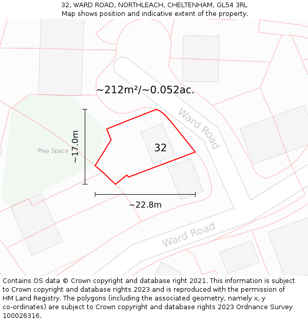 32, WARD ROAD, NORTHLEACH, CHELTENHAM, GL54 3RL: Plot and title map