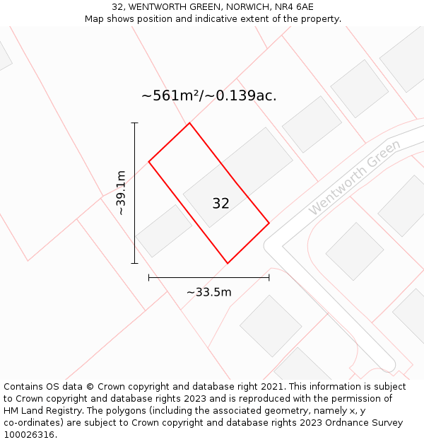 32, WENTWORTH GREEN, NORWICH, NR4 6AE: Plot and title map