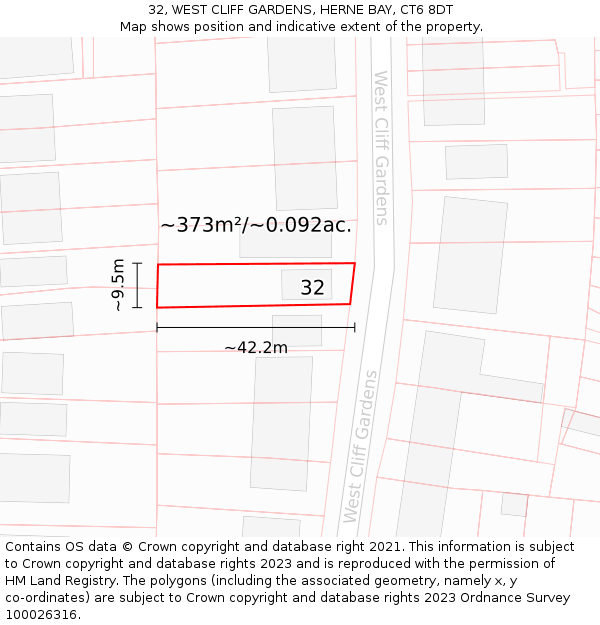 32, WEST CLIFF GARDENS, HERNE BAY, CT6 8DT: Plot and title map