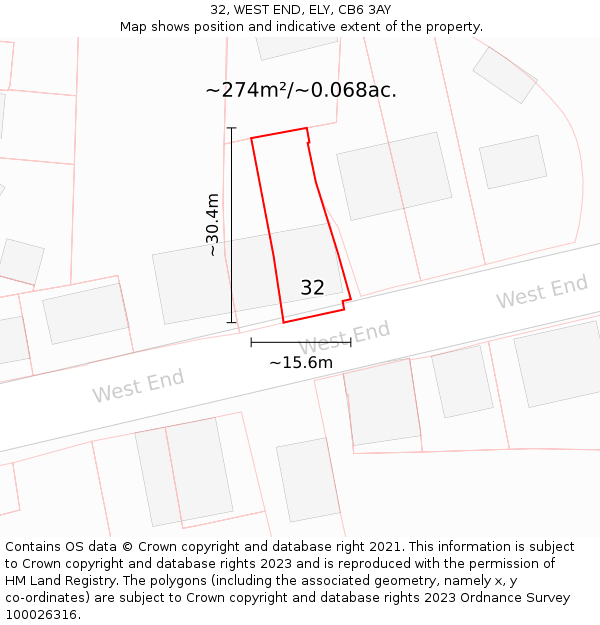 32, WEST END, ELY, CB6 3AY: Plot and title map