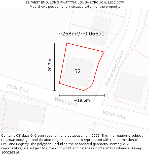 32, WEST END, LONG WHATTON, LOUGHBOROUGH, LE12 5DW: Plot and title map