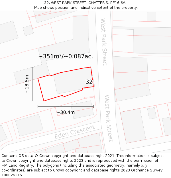 32, WEST PARK STREET, CHATTERIS, PE16 6AL: Plot and title map