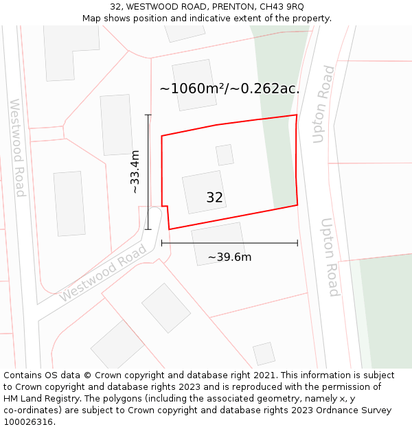 32, WESTWOOD ROAD, PRENTON, CH43 9RQ: Plot and title map