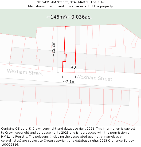 32, WEXHAM STREET, BEAUMARIS, LL58 8HW: Plot and title map