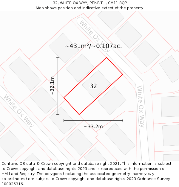 32, WHITE OX WAY, PENRITH, CA11 8QP: Plot and title map
