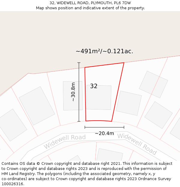 32, WIDEWELL ROAD, PLYMOUTH, PL6 7DW: Plot and title map