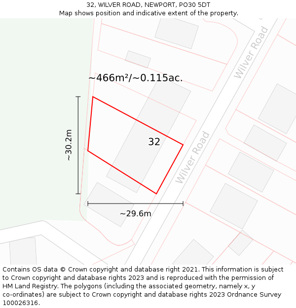 32, WILVER ROAD, NEWPORT, PO30 5DT: Plot and title map