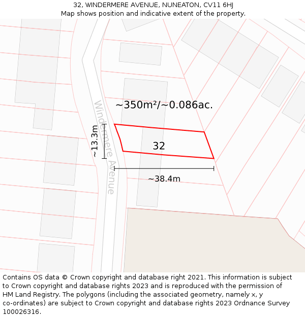 32, WINDERMERE AVENUE, NUNEATON, CV11 6HJ: Plot and title map