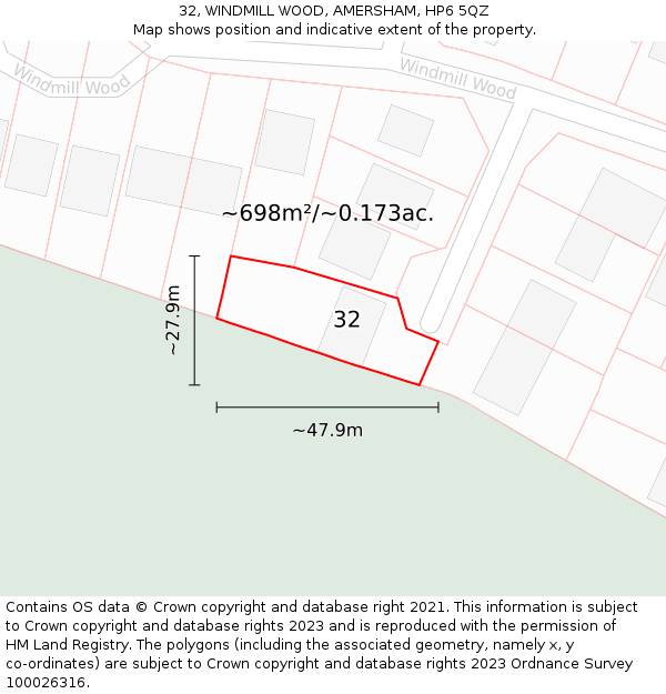 32, WINDMILL WOOD, AMERSHAM, HP6 5QZ: Plot and title map