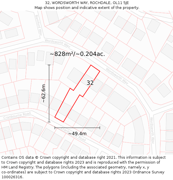 32, WORDSWORTH WAY, ROCHDALE, OL11 5JE: Plot and title map