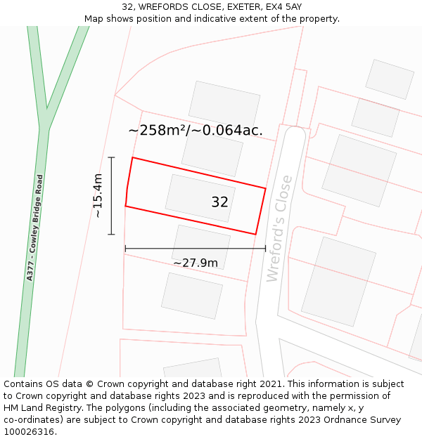 32, WREFORDS CLOSE, EXETER, EX4 5AY: Plot and title map