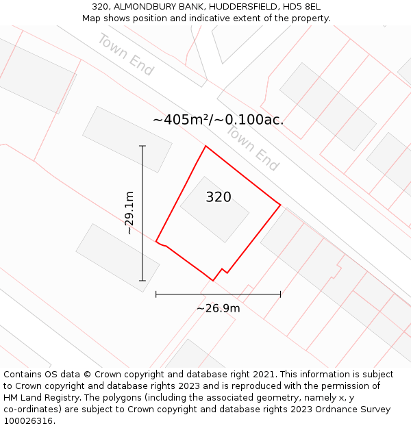 320, ALMONDBURY BANK, HUDDERSFIELD, HD5 8EL: Plot and title map