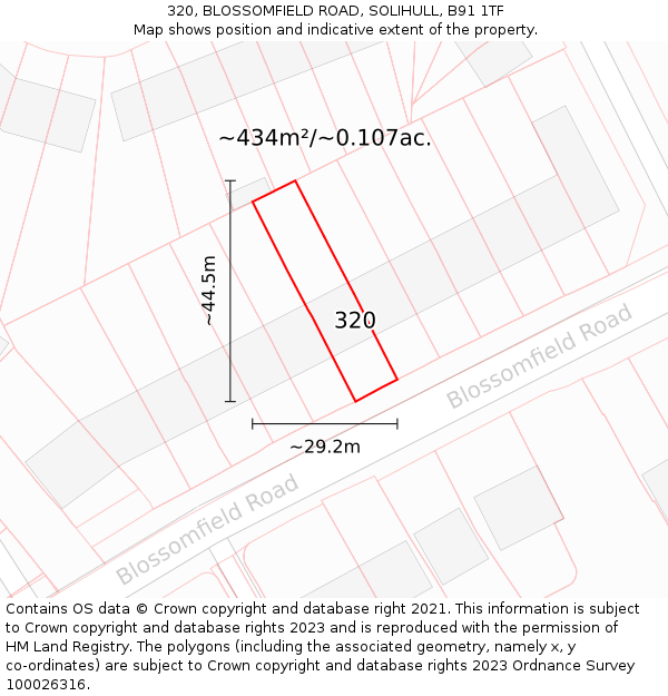 320, BLOSSOMFIELD ROAD, SOLIHULL, B91 1TF: Plot and title map