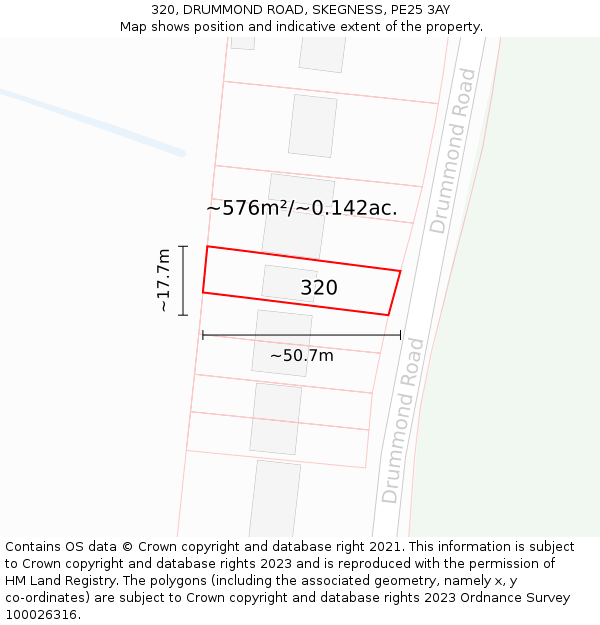320, DRUMMOND ROAD, SKEGNESS, PE25 3AY: Plot and title map