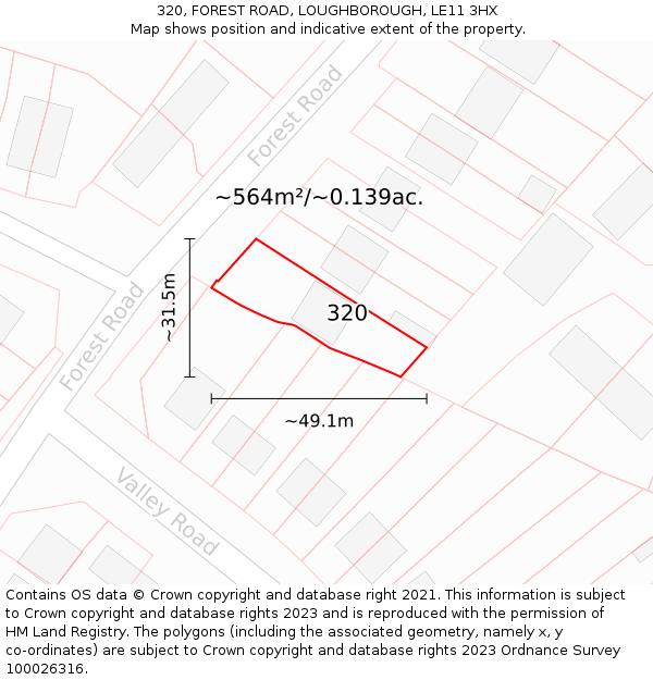 320, FOREST ROAD, LOUGHBOROUGH, LE11 3HX: Plot and title map