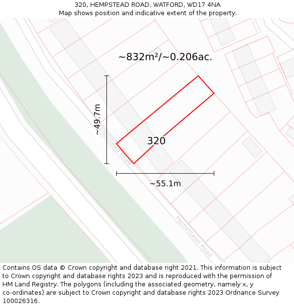 320, HEMPSTEAD ROAD, WATFORD, WD17 4NA: Plot and title map