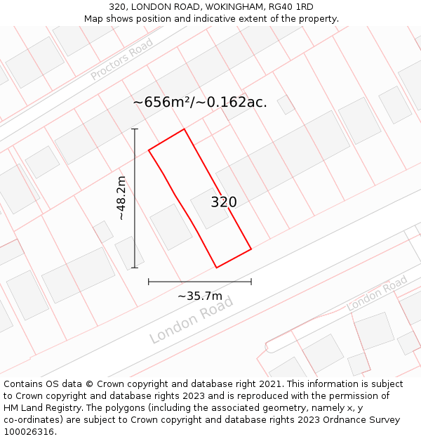 320, LONDON ROAD, WOKINGHAM, RG40 1RD: Plot and title map