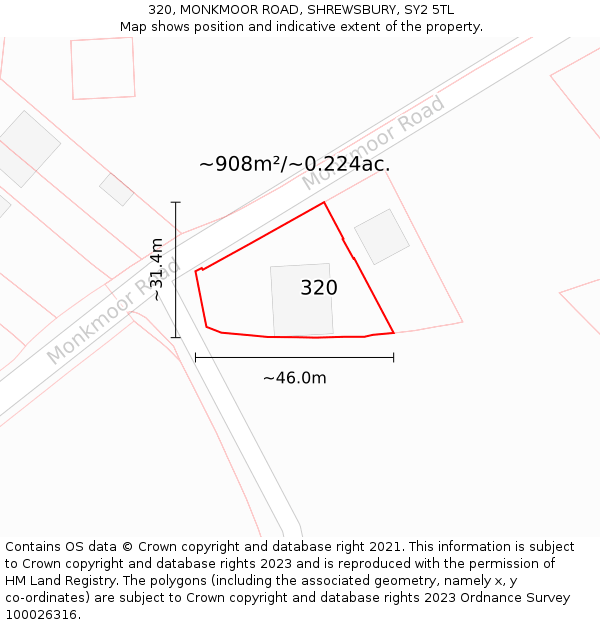 320, MONKMOOR ROAD, SHREWSBURY, SY2 5TL: Plot and title map