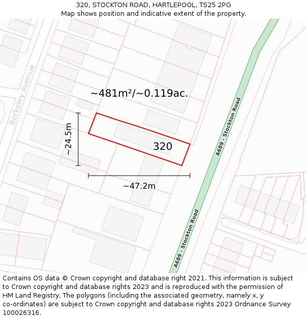 320, STOCKTON ROAD, HARTLEPOOL, TS25 2PG: Plot and title map