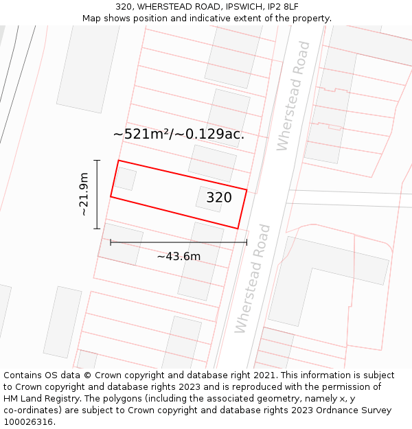320, WHERSTEAD ROAD, IPSWICH, IP2 8LF: Plot and title map
