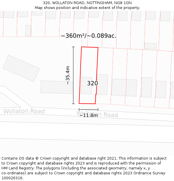 320, WOLLATON ROAD, NOTTINGHAM, NG8 1GN: Plot and title map