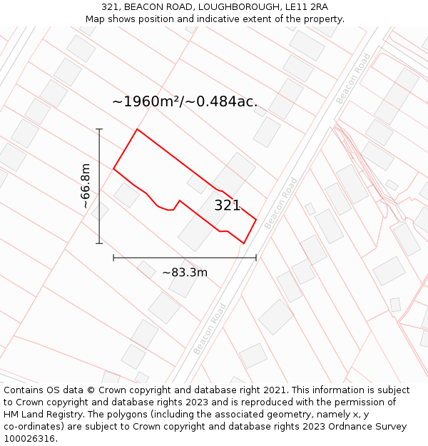 321, BEACON ROAD, LOUGHBOROUGH, LE11 2RA: Plot and title map